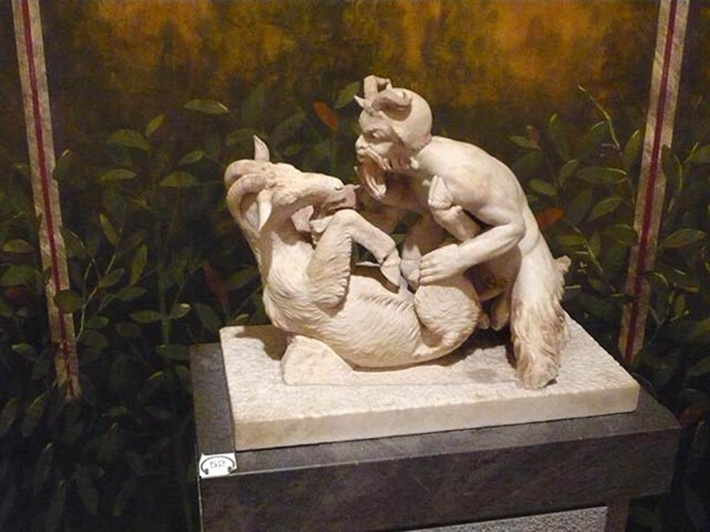Villa dei Papiri, Herculaneum. Marble statue of Pan and goat.
Found in 1752, south side between the portico and the pond.
Now in Naples Archaeological Museum. Inventory number 27709.
Photo courtesy of Buzz Ferebee.